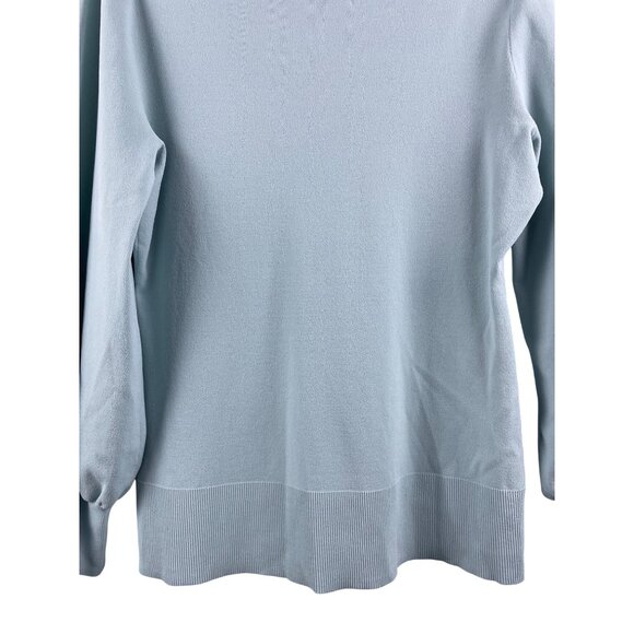 Lewit Women's Size Large Stretch Knit Balloon Bishop Sleeve V Neck Sweater Blue - Picture 9 of 10